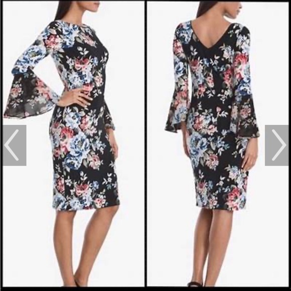 White House Black Market Dresses & Skirts - White House/Black Market floral bell-sleeves dress, sz M